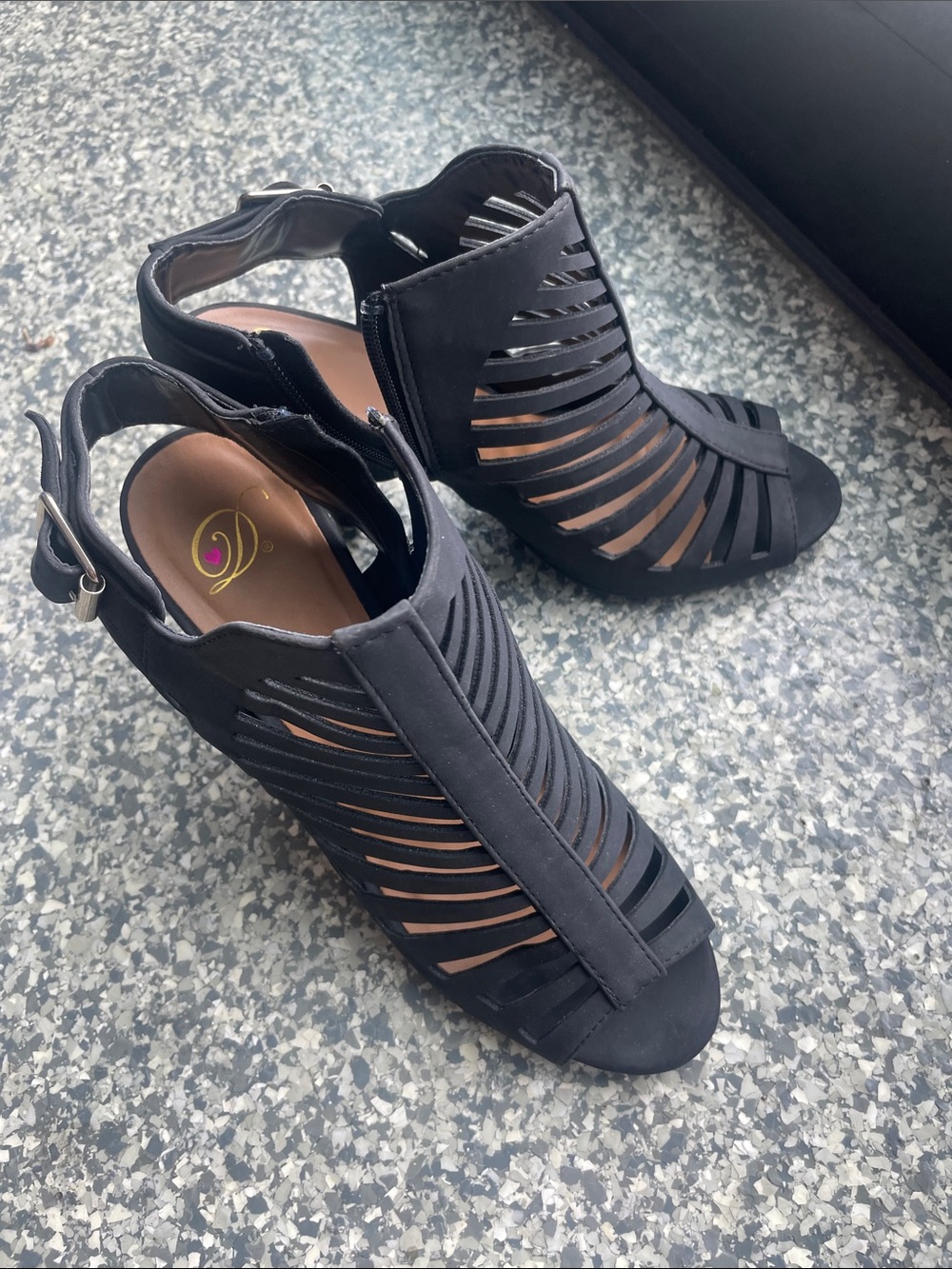 Black Strappy Peep-Toe Heels - Women